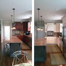 Before and After kitchen cabinet transformation adding a warm modern Tuscan glaze look